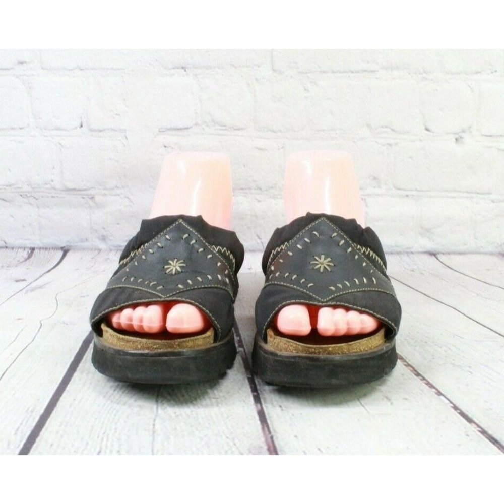 Naot Black Leather Stitched Slide Wedge Sandals Size 6 - Picture 4 of 9